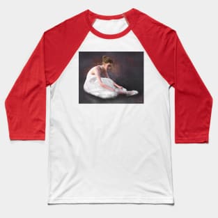 Woman girl ballerina dancer tying shoe Baseball T-Shirt